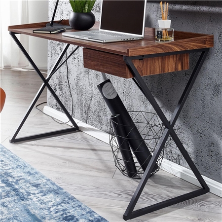 Biurko TEMPO, 123x56x80 cm, Nowoczesny Design, Metalowy Stelaż kolor Czarny i Blat kolor Orzech